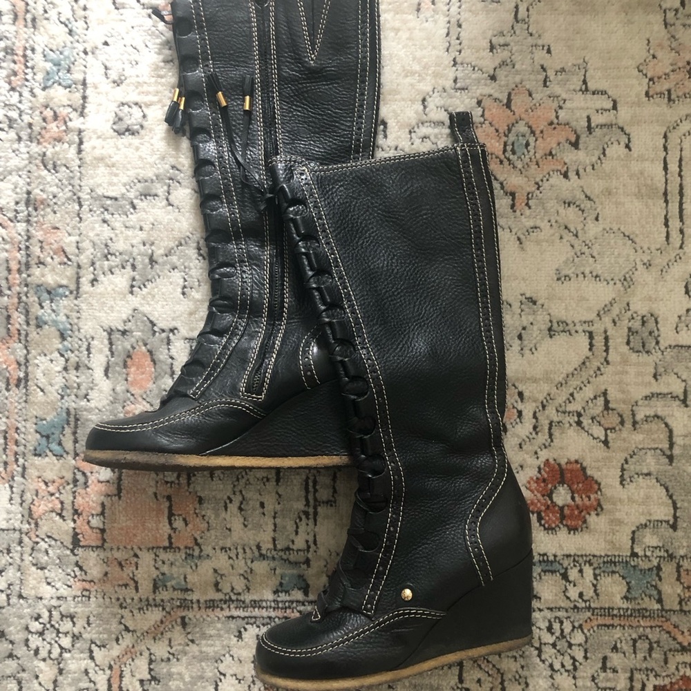 Beautiful Black Burberry Wedge Heeled Boots